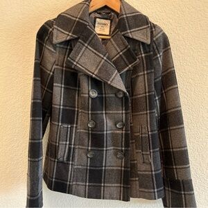 Old Navy Women's Double-Breasted Plaid Jacket - Black and Gray